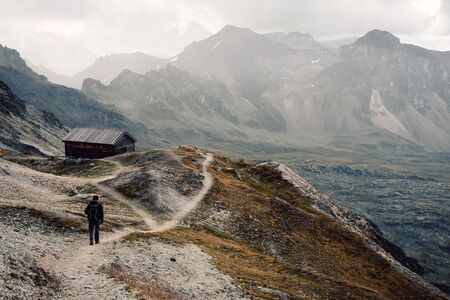 View of beautiful moody landscape in the Alps. Switzerland, Bella Tola.の写真素材