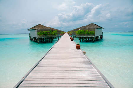 Meeru Island Maldives April 2019. - Amazing tropical Overwater Bungalow Resort on the beach.のeditorial素材