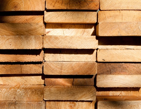 Close-up of stacked larch planks
