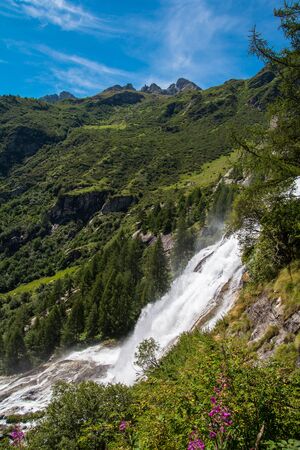 The Toce Waterfall photographed from beneathの写真素材