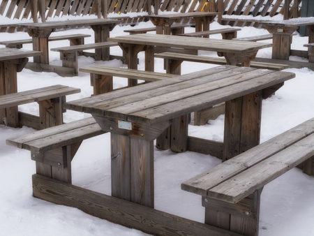 Picnic bench and table in the snow
