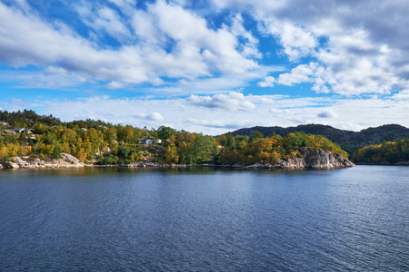 Coastline of a norwegian island in the waters around Stavangerの写真素材