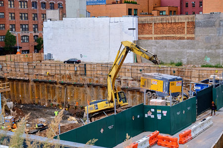NEW YORK CITY - OCTOBER 7, 2014: building site with an excavation below street level on W 28th...