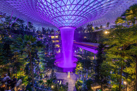 The waterfall in the Jewel at Singapore Airportのeditorial素材