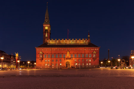 Copenhagen City Hall in Denmark at nightのeditorial素材