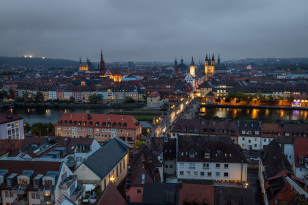 The city of WÃ¼rzburg at sunset in southern Germanyのeditorial素材