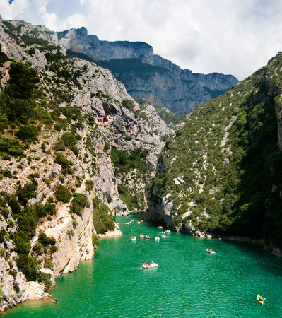 Entrance of the Verdon Gorge canyon at the Lac du Sainte-Croixの写真素材