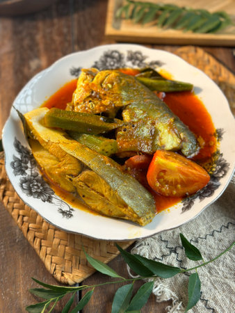 fish head curry or known as kari kepala ikan bawal is a famous Malaysian dish to eat with white riceの写真素材