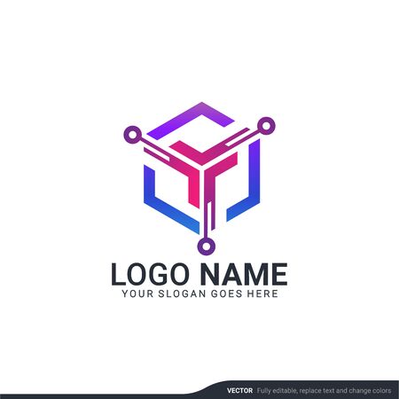 Creative abstract digital technology symbol logo design. Editable vector illustration logo designのイラスト素材
