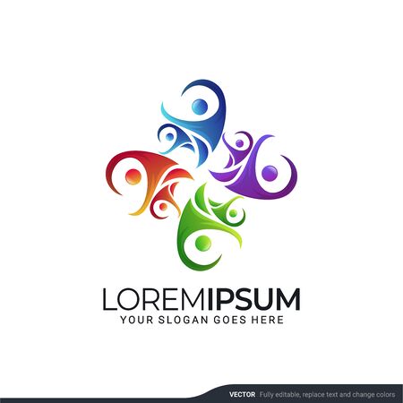 Modern people logo gather. Abstract symbol concept of community, reunion, business, foundation, community, human caring, people group, social relationship icon, charity logo design.のイラスト素材