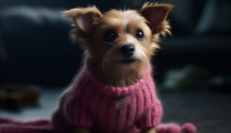 Cute little chihuahua puppy wearing a pink knitted sweaterの素材