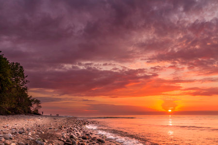 Sescape Amazing sundown in Baltic Sea, Poland Europe, postcard from holidaysの写真素材