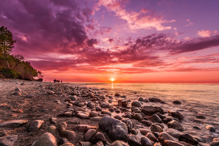 Sescape Amazing sundown in Baltic Sea, Poland Europe, postcard from holidaysの写真素材