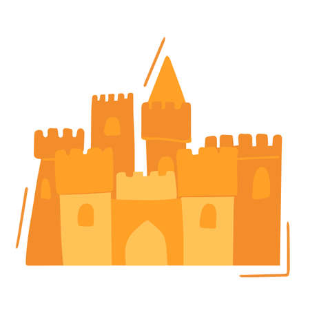 Vector summer illustration of sand castle on beach sea children play on vacationのイラスト素材