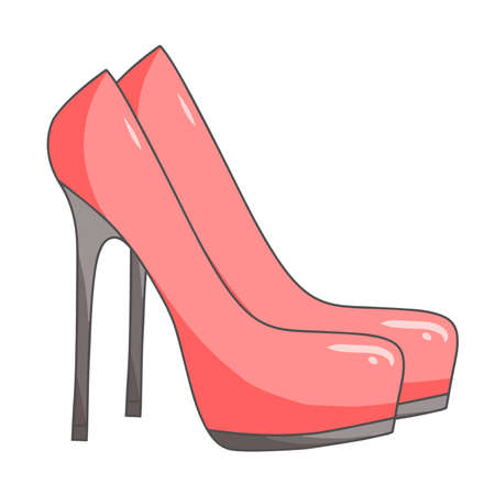 Vector sketch women's pink high heel shoes on a white backgroundのイラスト素材