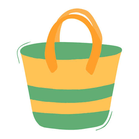 Vector sketch beach summer bag side view in yellow and green colorのイラスト素材
