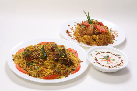 Chicken and Mutton Biryani with Raitaの写真素材