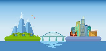 Comfortable life of people in an ecological clean place and work in a modern metropolis with a comfortable standard of living.のイラスト素材