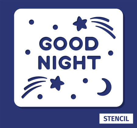 Stencil for laser cutting on wood and metal. Decorative laser cut cards. Natural ornament for printing and engraving. Collage design with inscription "Good night"のイラスト素材