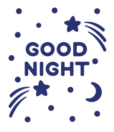 Good night hand drawn lettering. Cute typography poster with inscription. Element of graphic design for nursery poster, baby t-shirt and cards, posters, banner.のイラスト素材