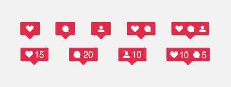 Like, follower, comment icons. Vector illustration. Template social media notification.