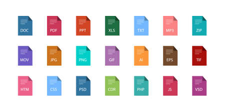 Set of Document icon. Different set of File Extensions vector flat style for web design.のイラスト素材