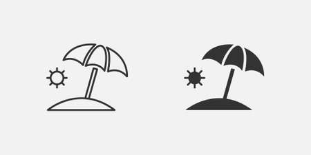 umbrella in beach icon sign. summer, nature, sea, sun vector icon. island, travel, trip, holiday isolated symbol vector on grey backgroundのイラスト素材