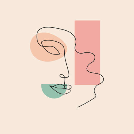 Woman face continuous line drawing. Abstract minimal woman portrait. Portrait minimalist. Modern fashion linear female face.のイラスト素材
