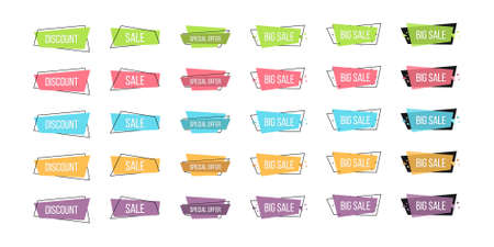 Set of flat sale banners.  Different colors modern abstract shapesのイラスト素材