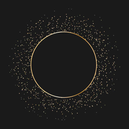 Golden glitter textures on dark background. Abstract background with golden confetti particlesのイラスト素材