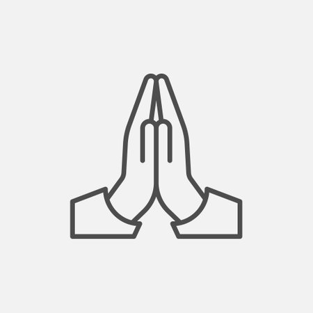 Pray icon vector. Hands folded in prayer line icon. Outline hands folded in prayer vector icon. Designed for web and app design interfaces.のイラスト素材