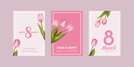 Happy Woman's Day 8 March. Template for advertising, online advertising, social networks and fashion advertising. Flower Poster, Flyer, Brochure Flat Vectorのイラスト素材