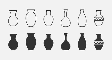 vector illustration of vase isolated icon set. linear and filled style flat decoration sign for mobile concept and web designのイラスト素材