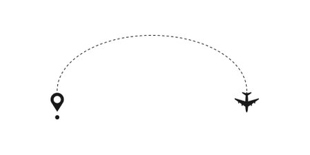 Airplane routes vector icon. Plane paths symbol. Aircraft tracking, planes, travel, map pins, location pins. Vector illustration of travel icon. Trip, travel, holiday vector iconのイラスト素材