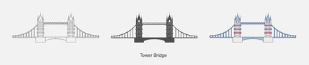 Tower Bridge in London icon in different style vector illustration. Tower Bridge vector icons designed filled, outline, line and stroke style for mobile concept and web design.のイラスト素材