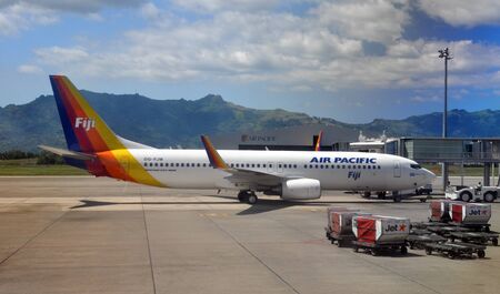 Nadi, Fiji - October 03, 2012: Air Pacific Boeing 737-800 bing Pushed out at Nadi International Airport, Fiji.のeditorial素材