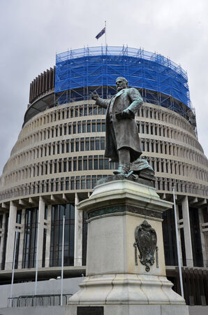 Statue of Richard John Seddon   the Beehive building, Wellington New Zealandのeditorial素材