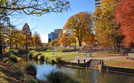 Christchurch, New Zealand - May 13, 2012  An autumn view of the deserted centre of Christchurch city, New Zealand after thousands of recent earthquakes  The majority of buildings have been demolished and the ever popular gondola jetty on the banks of the のeditorial素材