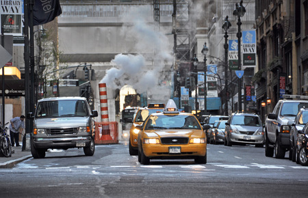 New York, USA - April 05, 2008  Early morning on East 41st Street, springtime Manhattan 