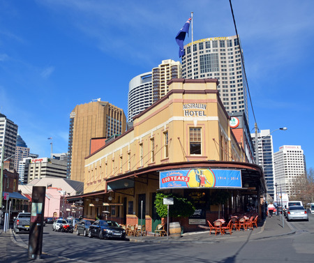 Sydney, Australia - July 18, 2014: The Australian Hotel in Sydney Rocks area celebrates 100 Years as one of Sydney's oldest pubs.のeditorial素材