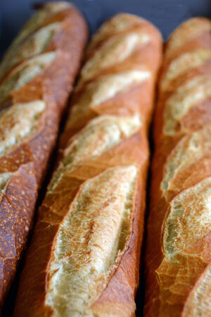 Fresh Baked French Loaves Closeup View for Sale.の写真素材
