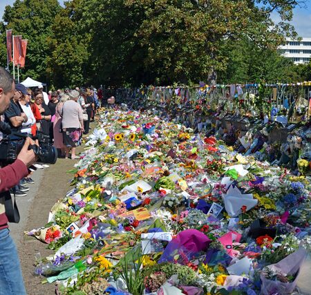 Christchurch, New Zealand - March 19, 2019; Floral tribute to the 50 people shot and killed at two Mosques on March 15, 2019 in Christchurch New Zealand.のeditorial素材
