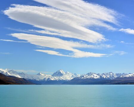Spectacular Clouds over Mount Cook with Lake Pukaki in the foreground, New Zealand