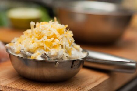 Mushroom julienne on a background. Hot appetizers.の写真素材