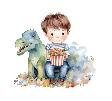 Boy with popcorn clipart, isolated vector illustration.のイラスト素材
