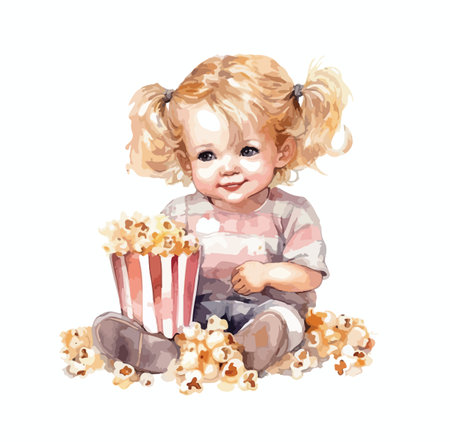 Girl with popcorn clipart, isolated vector illustration.のイラスト素材