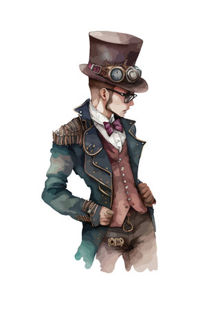 Steampunk man clipart, isolated vector illustration.のイラスト素材
