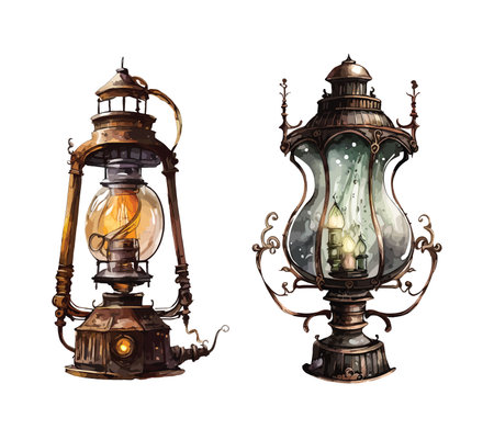 Steampunk lamp clipart, isolated vector illustration.のイラスト素材