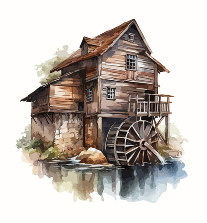 Old mill clipart, isolated vector illustration.のイラスト素材