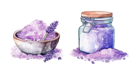 Sea salt with lavender clipart, isolated vector illustration.のイラスト素材
